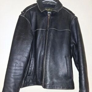 Vintage Eddie Bauer Soft Black Genuine Leather Bomber Jacket Size Men's XL